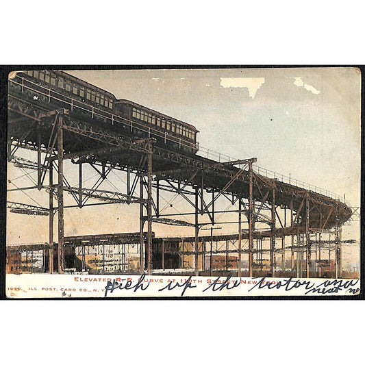 1905 Elevated Railroad Curve at 110th Street New York City GLITTER Postcard