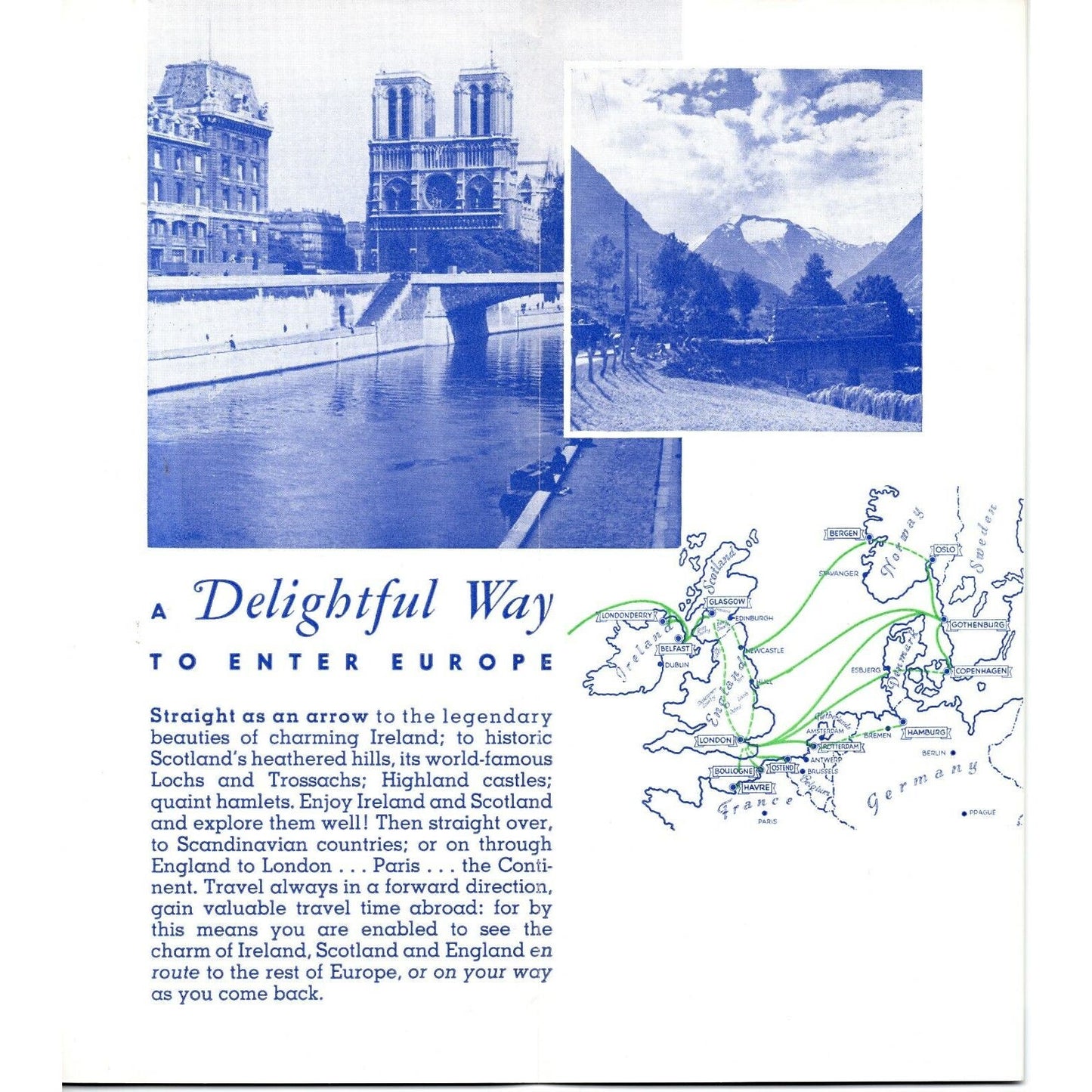 c1940 's Anchor Line "Gateway to Europe" Cruise Line Brochure 8pgs.