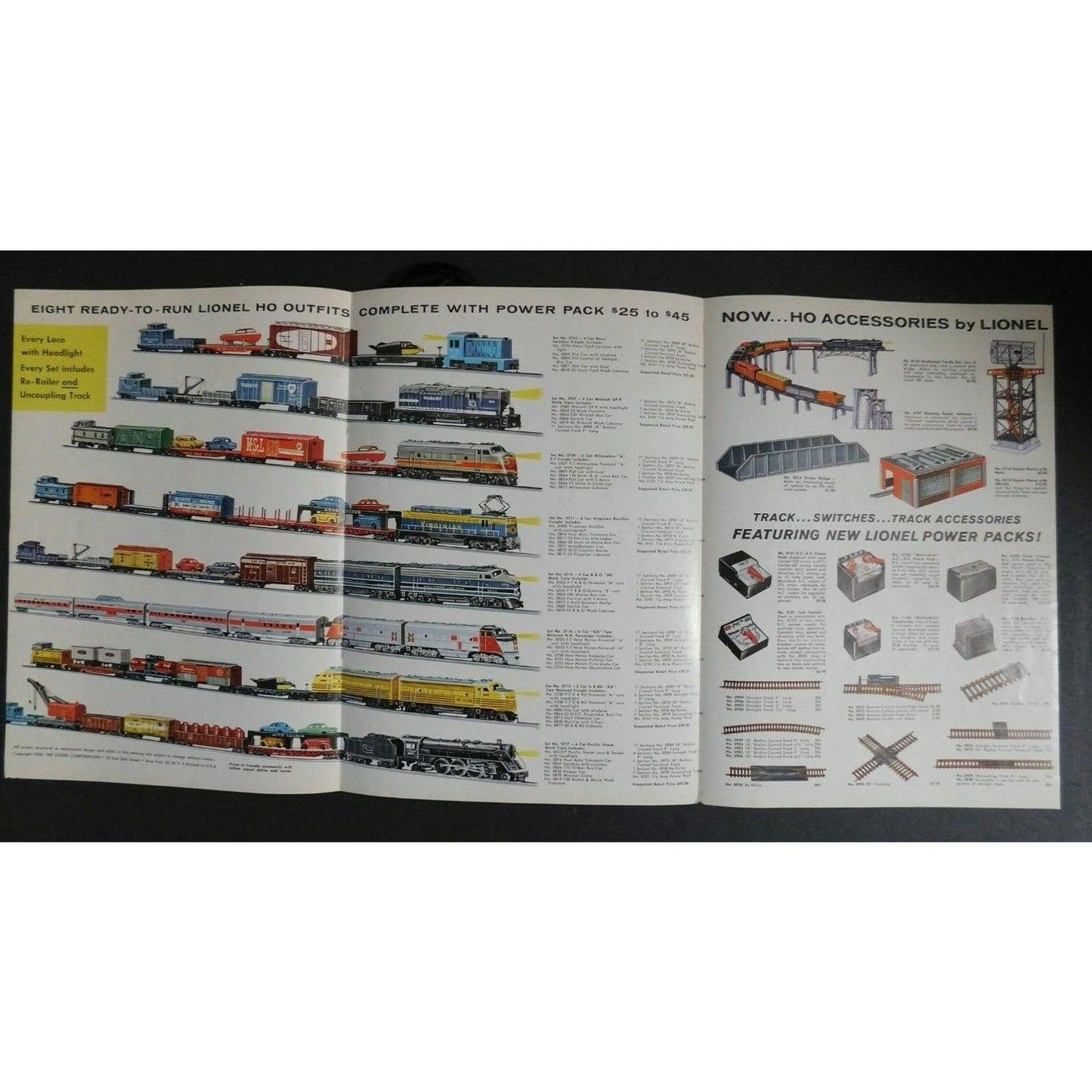 Original 1958 Lionel Trains 11.5" x 24" Double Sided Tri-Fold Single Sheet - VGC