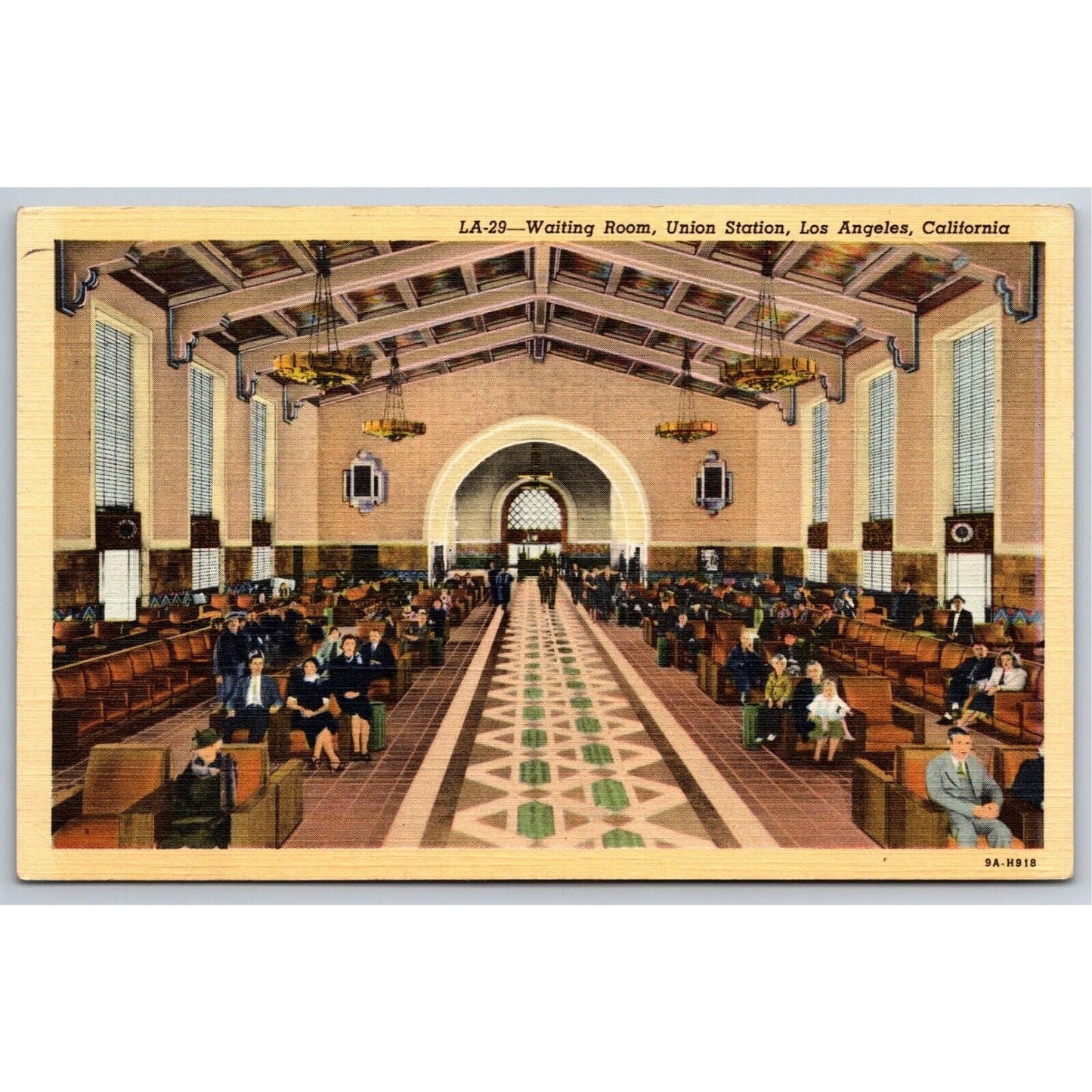 Waiting Room Union Station Los Angeles Linen Postcard 1943 PM VGC