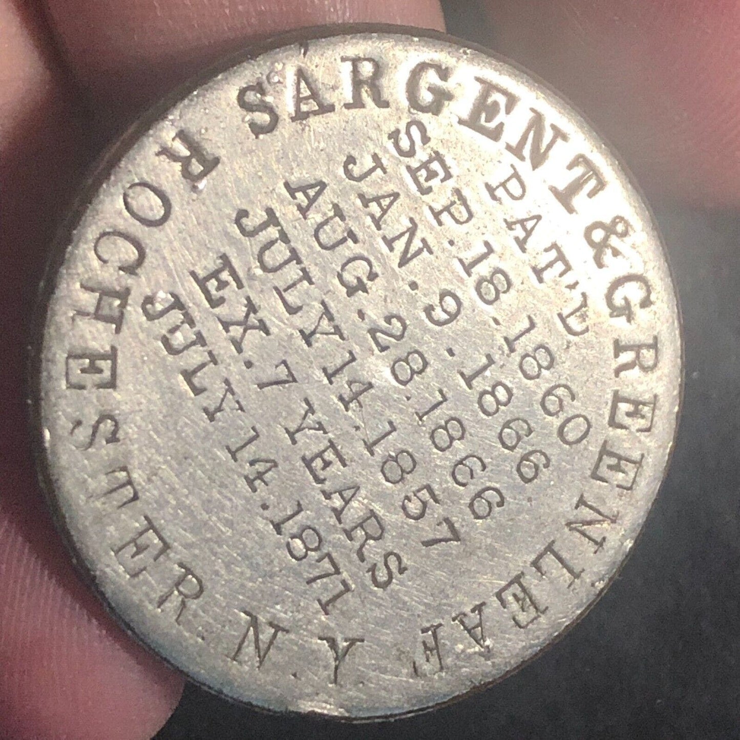 Rochester, NY Sargent & Greenleaf (Safe Mechanisms) ID* Token c1880's 28.7mm