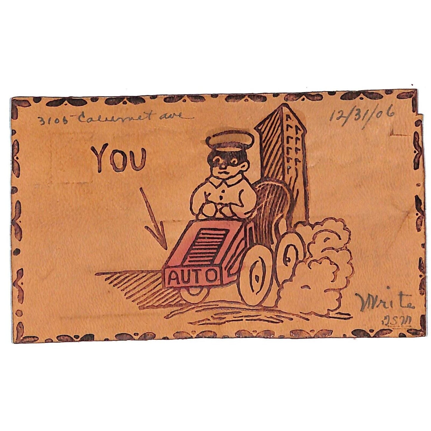 Funny Leather Postcard "You Auto...." Automobile Humor