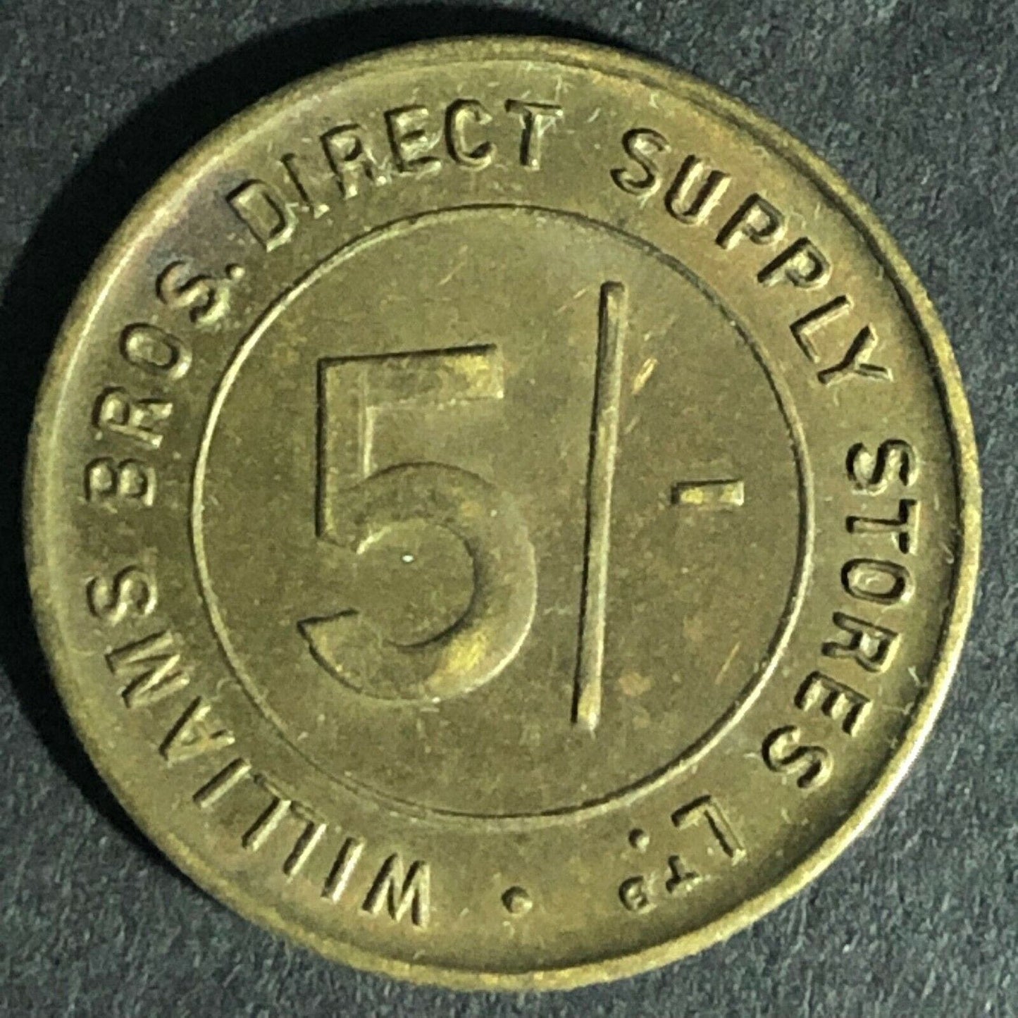 Williams Bros. Direct Supply Stores LTD. 5/- Brass Token 21mm