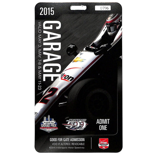 2015 Indy 500 Garage Access Ticket Pass Indianapolis IMS #0796 VGC