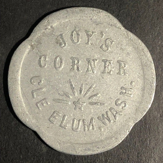 Joy's Corner Cle Elum, Washington Scalloped Aluminum G/F 10c Trade Token -- 28mm
