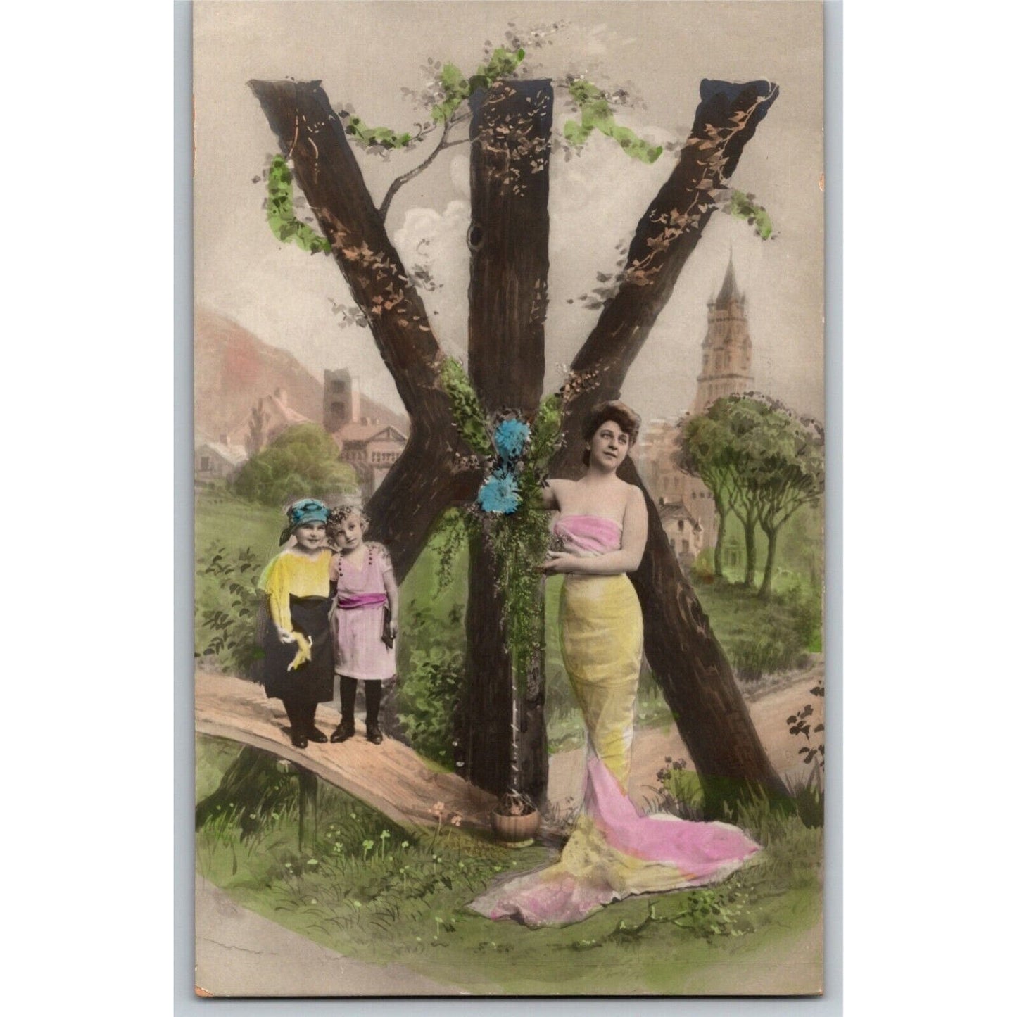 Scarce c1904 Vintage Large Letter Cyrillic Russian Monogram Postcard "Zhe" Kids