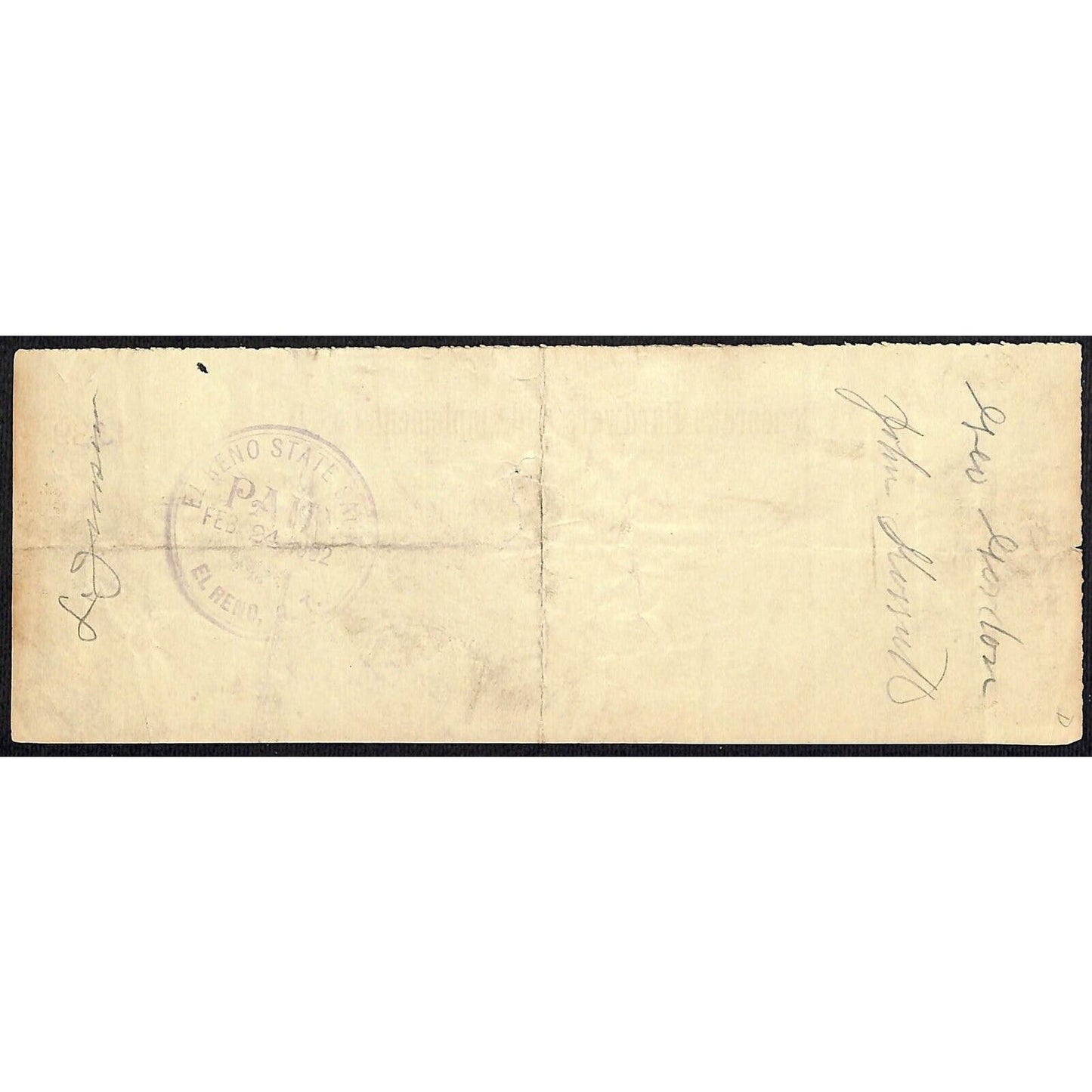 El Reno, OK 1902 Territorial "Bonebrake Hardware and Implements" Check Scarce