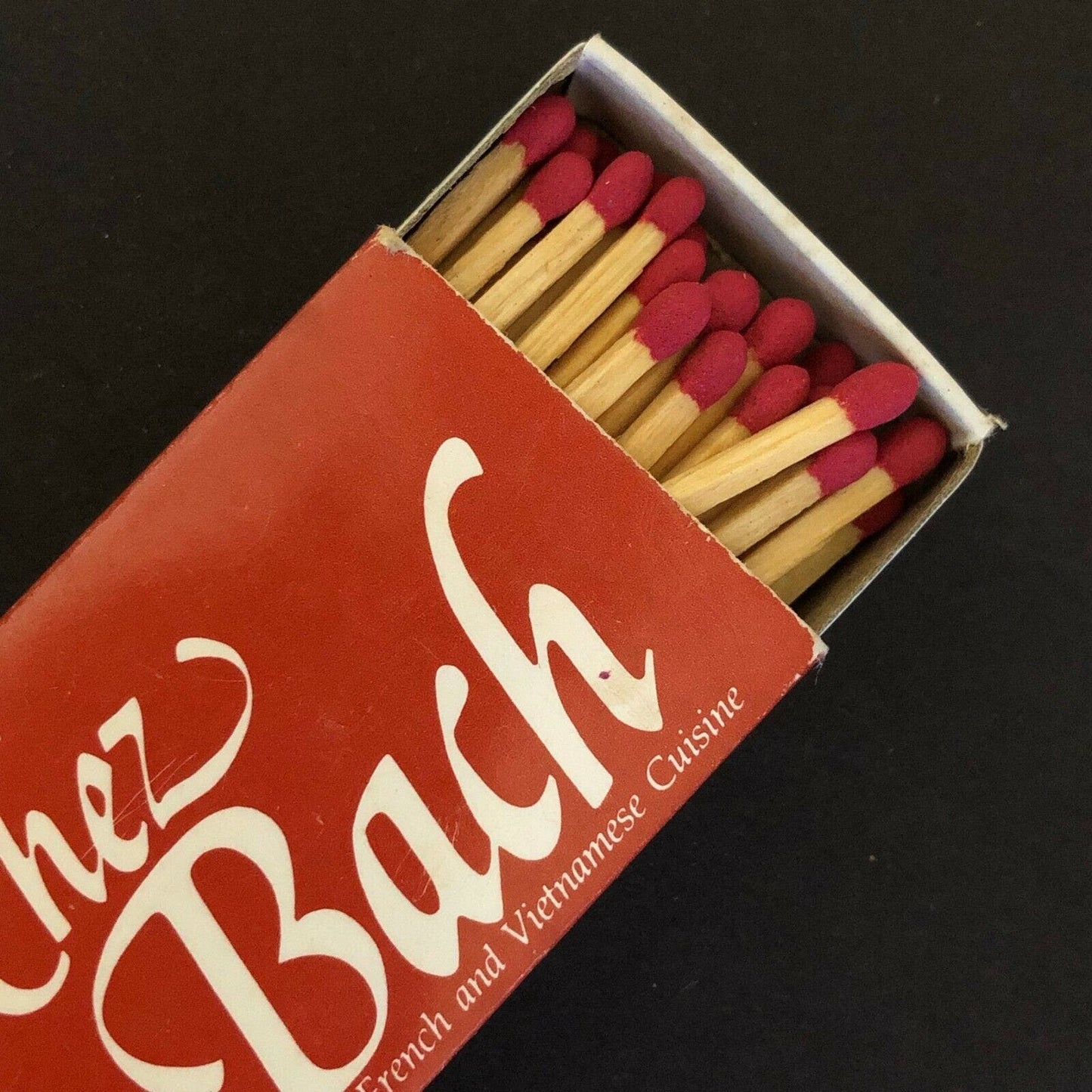 c1980's Vintage Wooden Matchbox Matchbook "Chez Bach" Restaurant Branford, CT