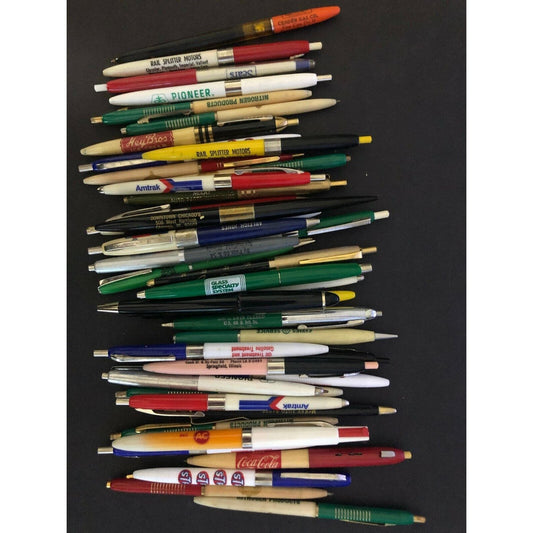 Group of 40 Mostly c1970's & Earlier Retractable Advertising Pens