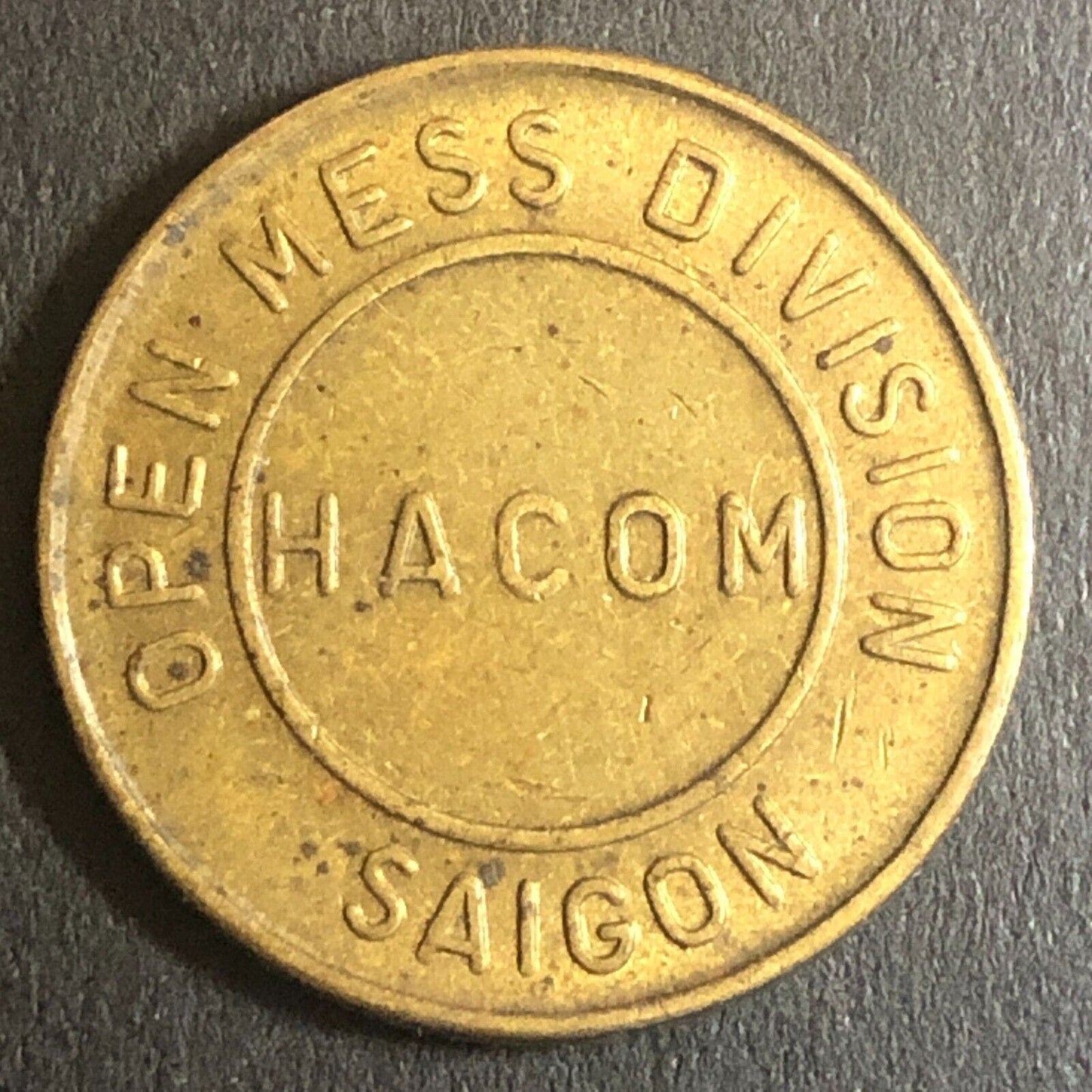 Vietnam Trade Token HACOM Open Mess Division Saigon w/ MACV Insignia - 21.4mm