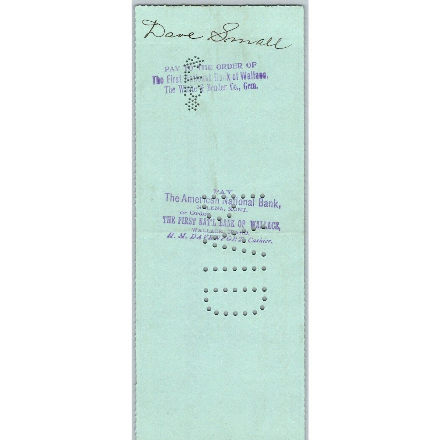 Helena & Frisco Mining Co. Montana American National Bank Check 1897 VGC