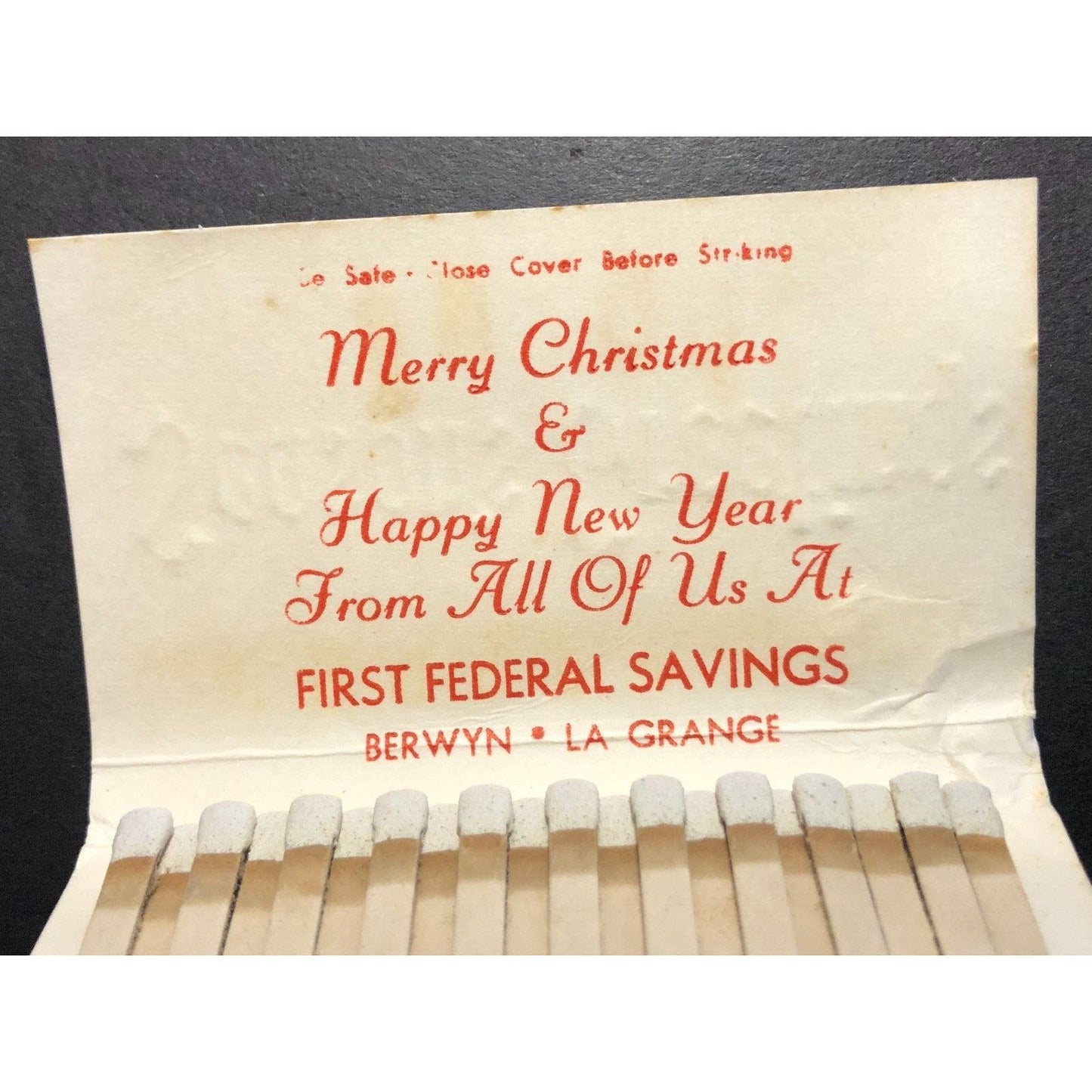 First Federal Savings Berwyn La Grange Full Christmas Matchbook c1974-79 Scarce