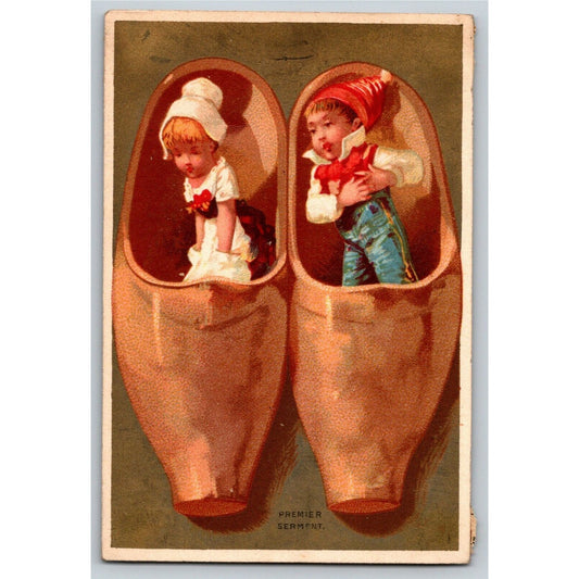 French Victorian Trade Card - Specialite' De Dragees Pour Baptemes Wooden Shoes