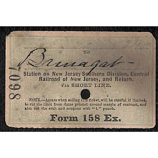New York & Long Branch Railroad 1897 Ticket North Asbury Park Barnegat, NJ #7098