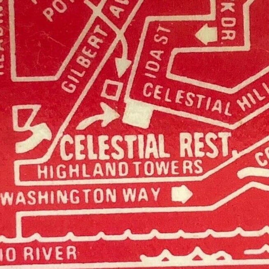 c1970's-80's Wooden Matchbox Matchbook "Celestial Restaurant - Atop Mt. Adams"