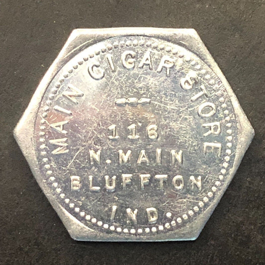 Bluffton, IN Main Cigar Store G/F 10¢ Trade Token Alum. 22mm