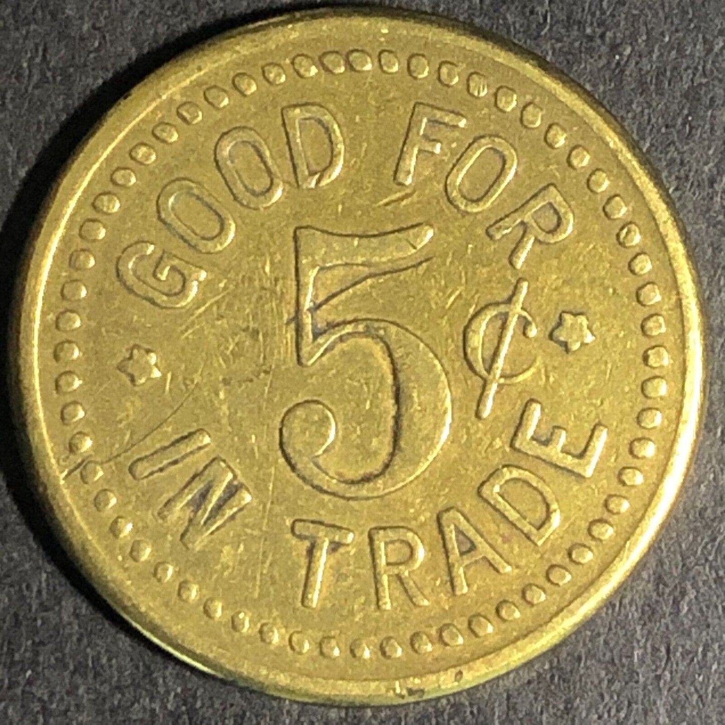 Neely's Sheridan Oregon Brass G/F 5c Trade Token 21.12mm