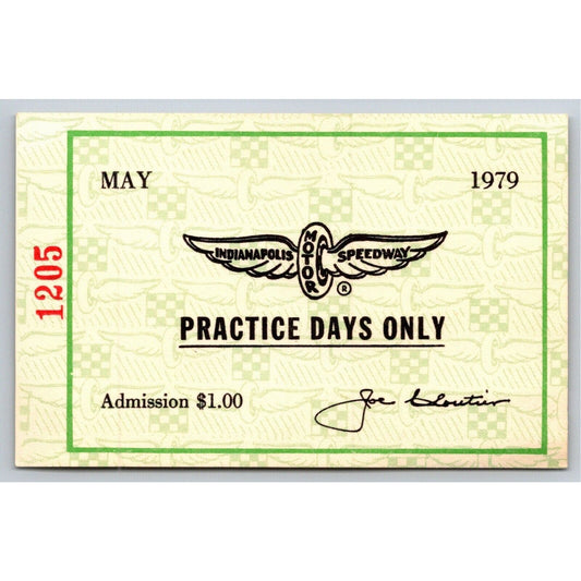 1979 Indy 500 Practice Days Only Admission Ticket Pass Card IMS #1205 VGC