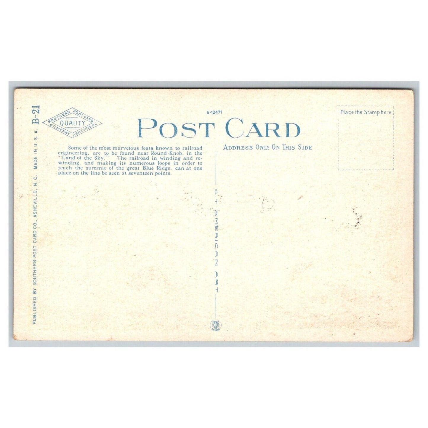 c1920's-30s Railroad at 17 Points "In the Land of the Sky" Unposted Postcard VGC