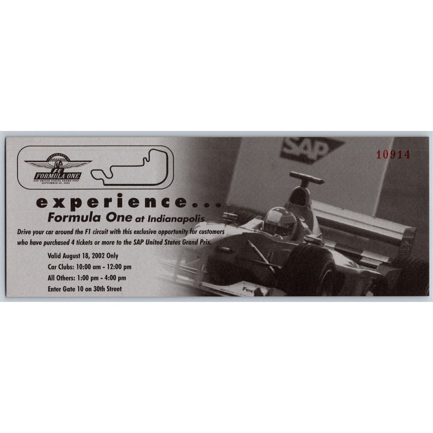 2002 Indianapolis Formula One Driving Experience Driver Condition Form Card VGC