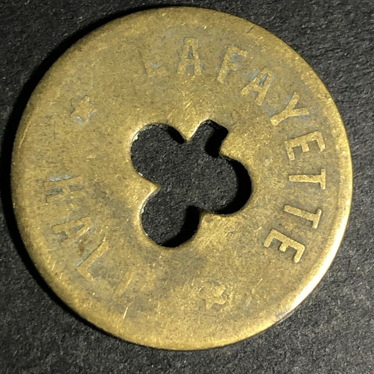 24.5mm Brass Lafayette Hall (Saloon Sacramento, CA) Token Clover Shamrock (#41)