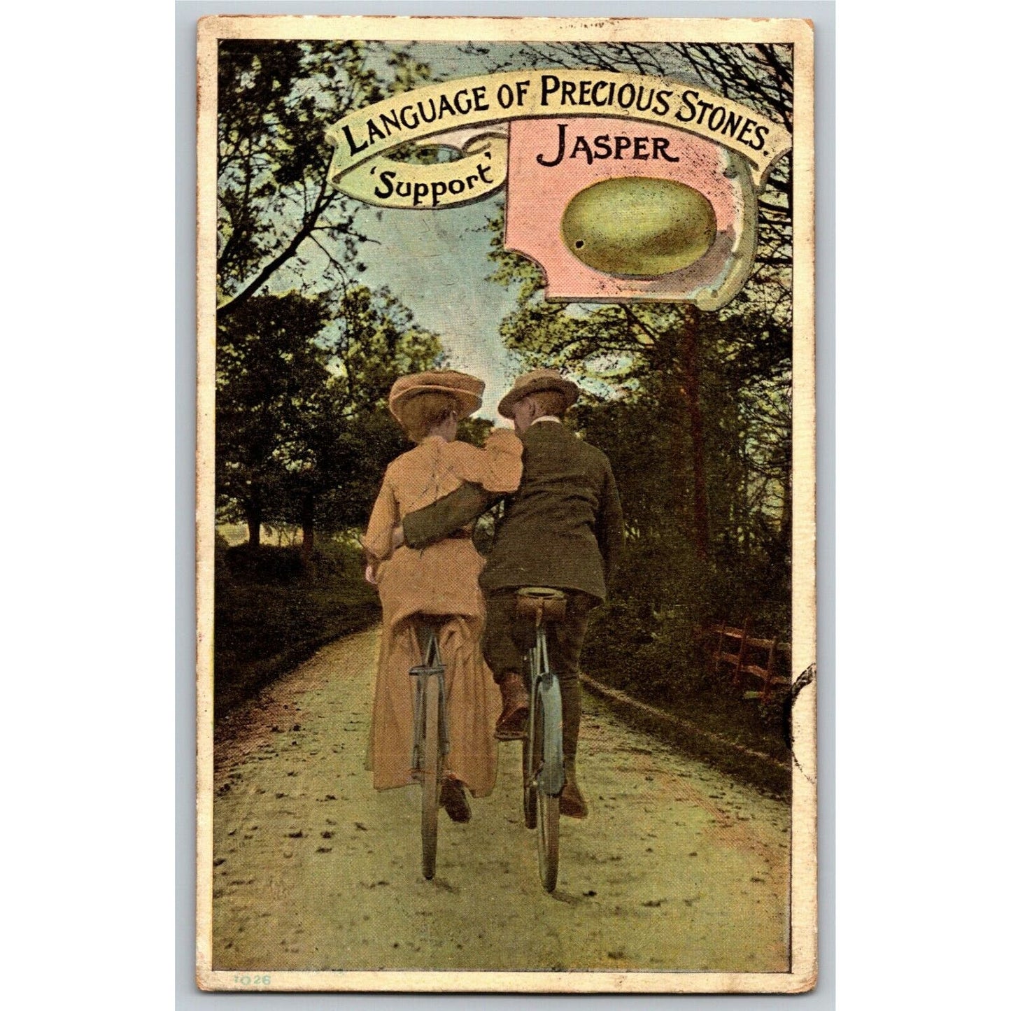 Vintage Postcard c1920 Couple Hug While Riding Bicycles - Jasper Stone