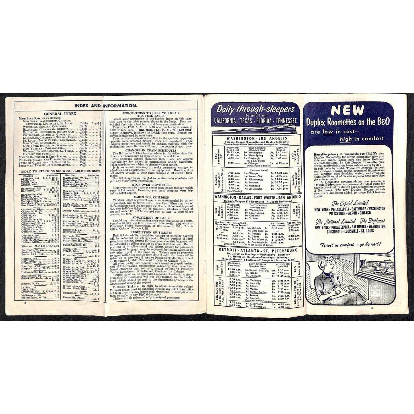 Baltimore & Ohio Railroad April 1954 Condensed Schedules of Through Trains 16pp