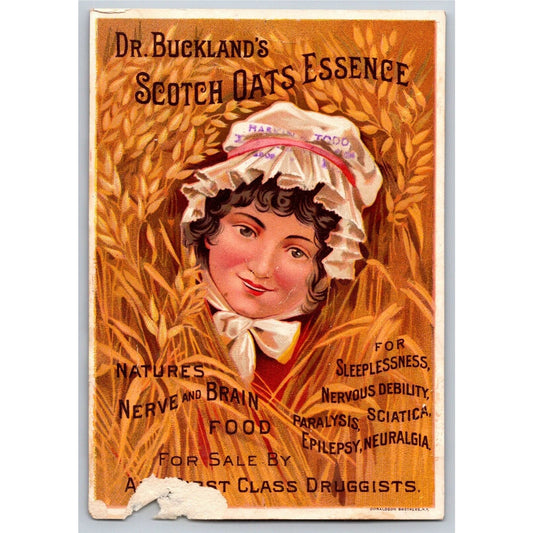 Dr. Buckland's Scotch Oats Essence Victorian Trade Card Woman's Head Oat Field