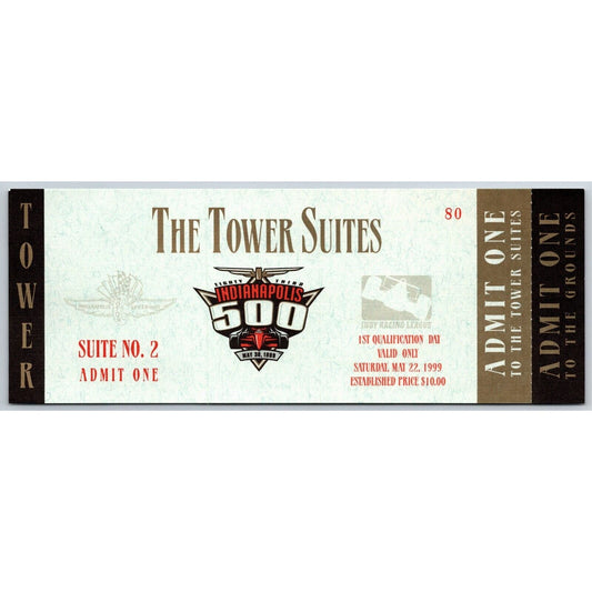 1999 Indy 500 1st Practice Day Tower Suites Unused Ticket IMS Indianapolis #80