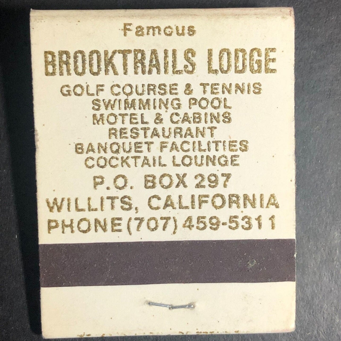 Willits, CA Brooktrails Lodge Redwood Park Full Matchbook c1975-85