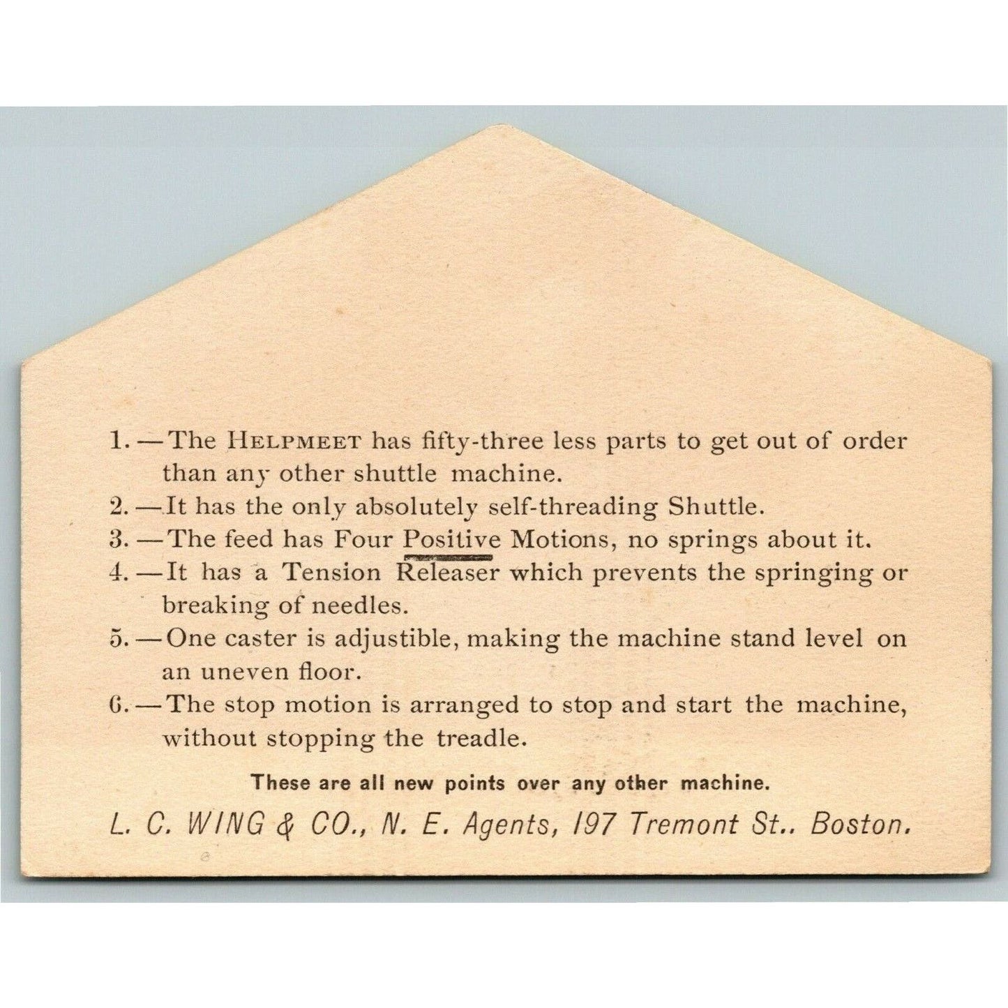 Die Cut Victorian Trade Card Helpmate Sewing Machine Chas. W. Lowe Brockton, MA
