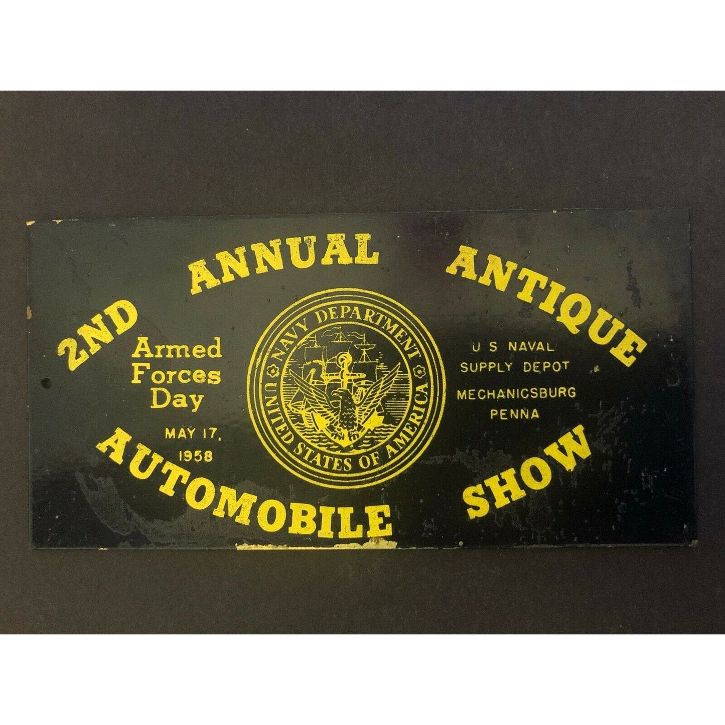 1958 Brass Metal U.S. Navy Dept. Mechanicsville, PA Auto Club Show Dash Plaque