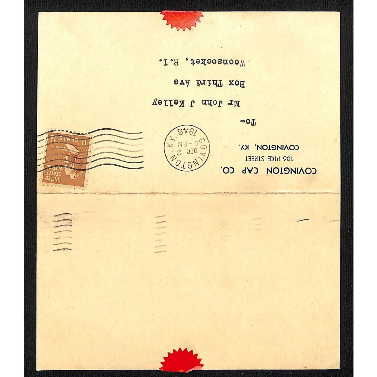 "Covington Cap Co." KY Regulation Style Umpire Cap" Postcard Order Form 1946 VGC