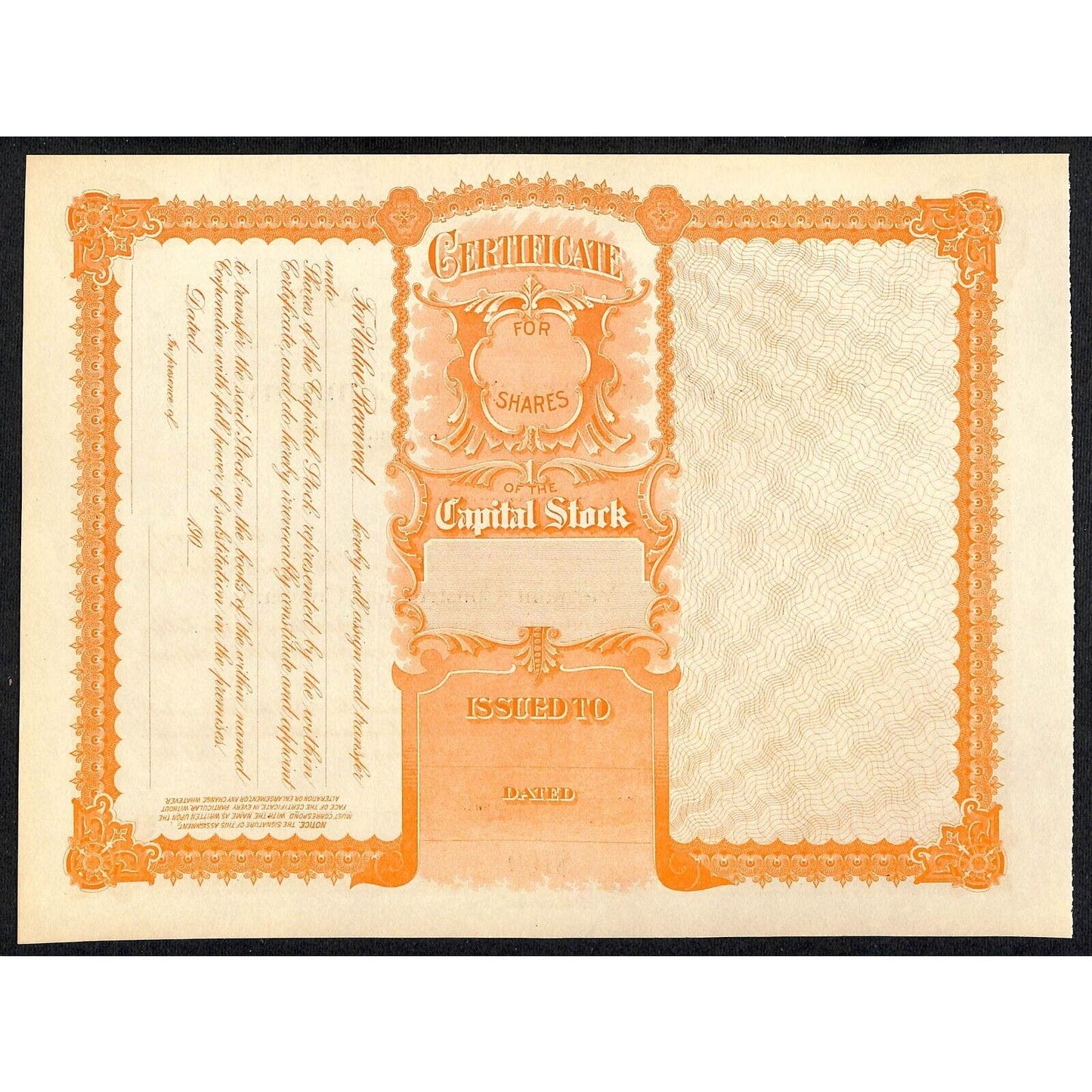 "Vermont Construction Company" Burlington, VT Unissued c1900 Stock Certificate
