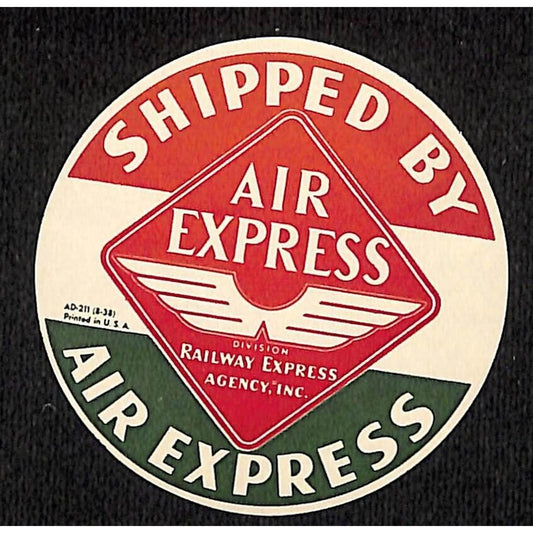 "Shipped by Air Express" Gum Label Railway Express c1938 VGC