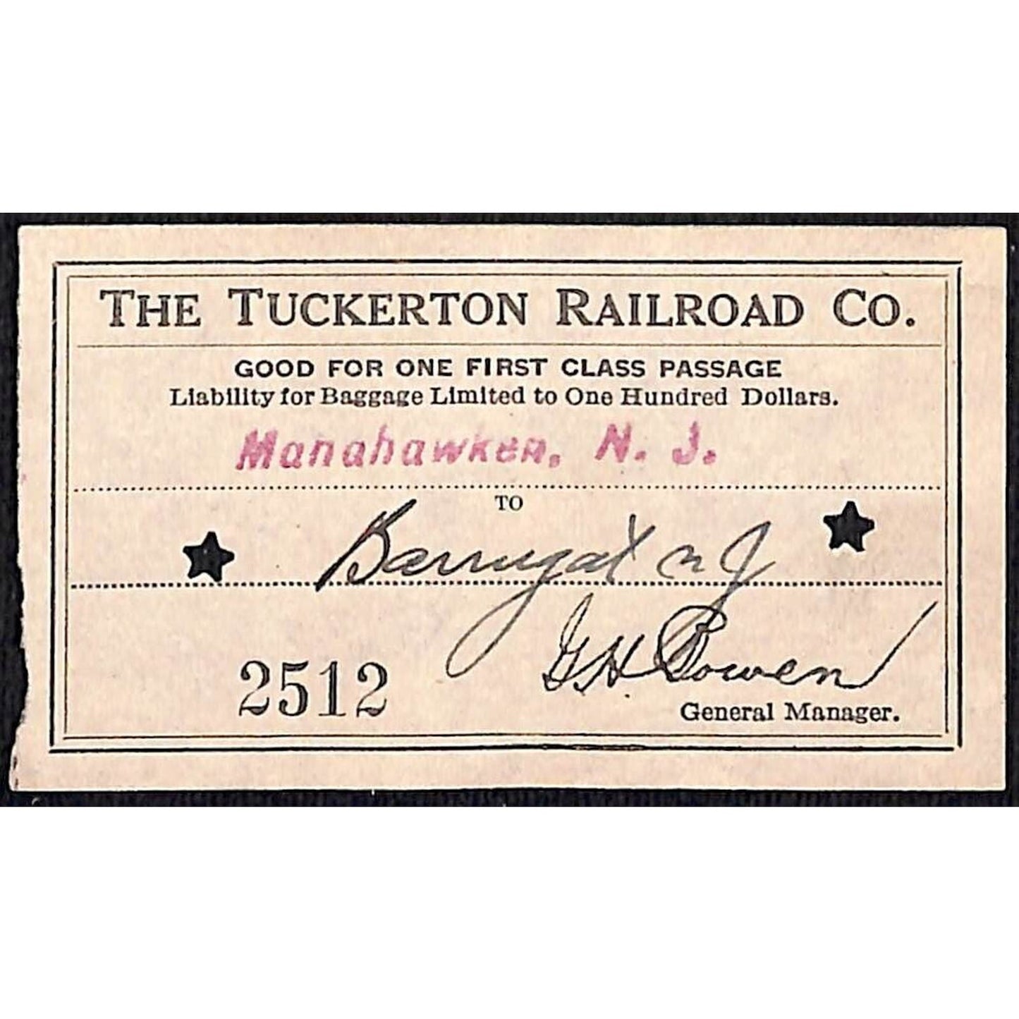1931 Tuckerton Railroad Manahawken, NJ Group of 9 First Class Tickets