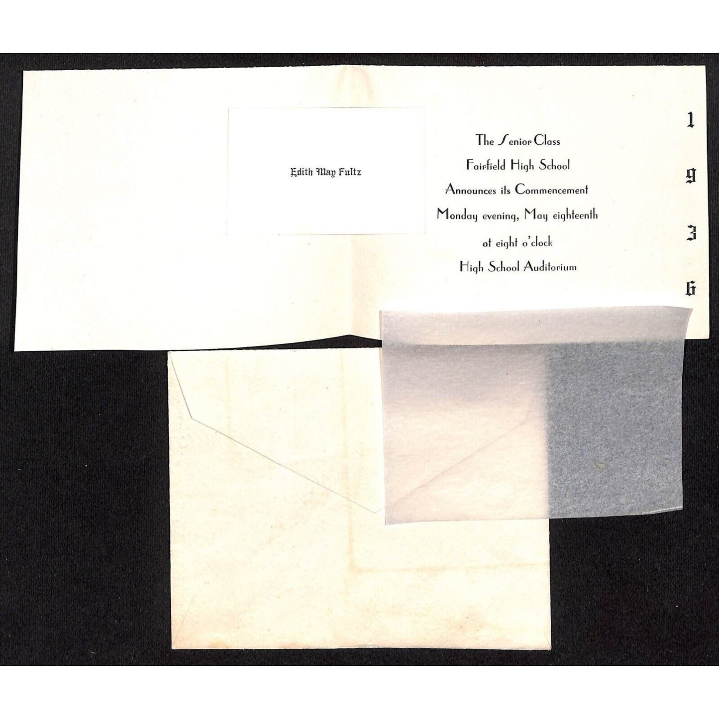 Fairfield High School 1936 Commencement Invitation "Edith May Fultz"- Raphine VA