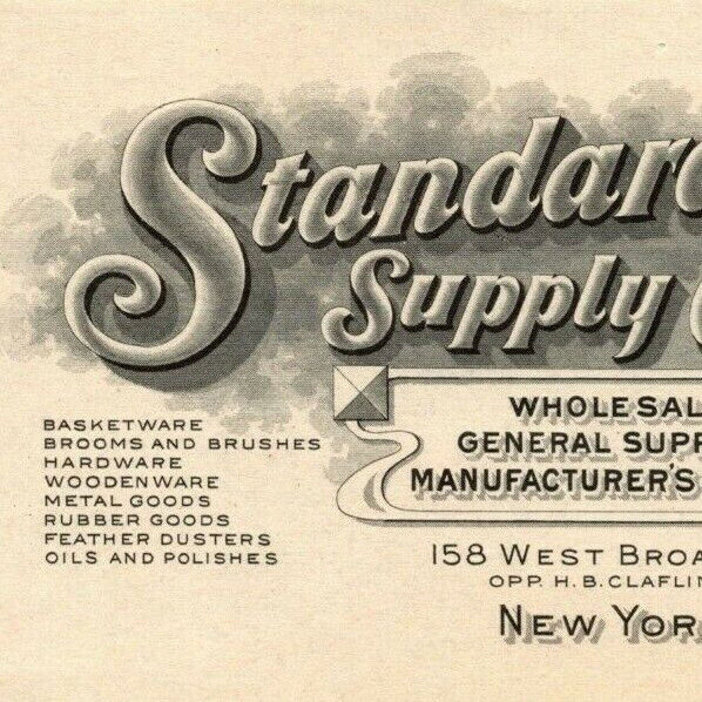 1917 Standard Supply Co. Railroad Hotel Billhead Letterhead 158 W. Broadway NYC