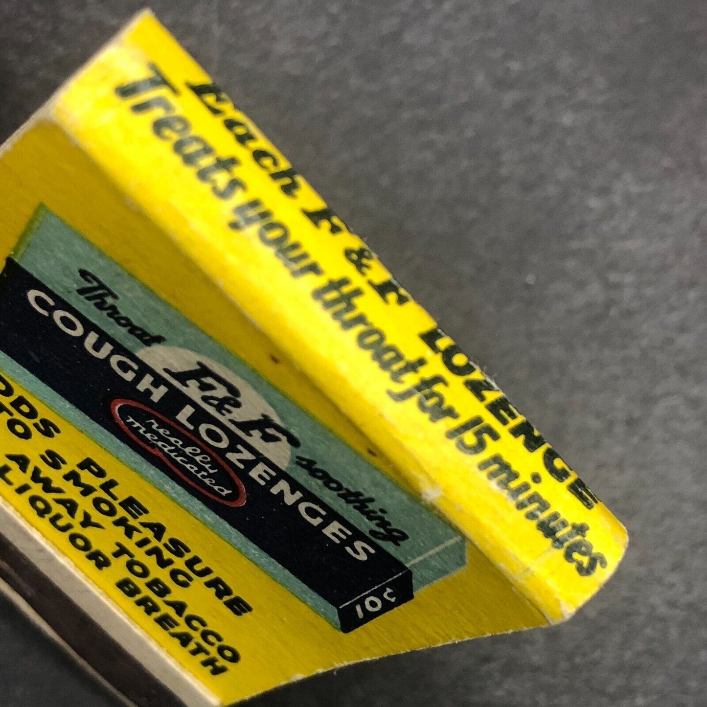 F&F Cough Lozenges Nearly Empty (-18) Matchbook c1940's-50's