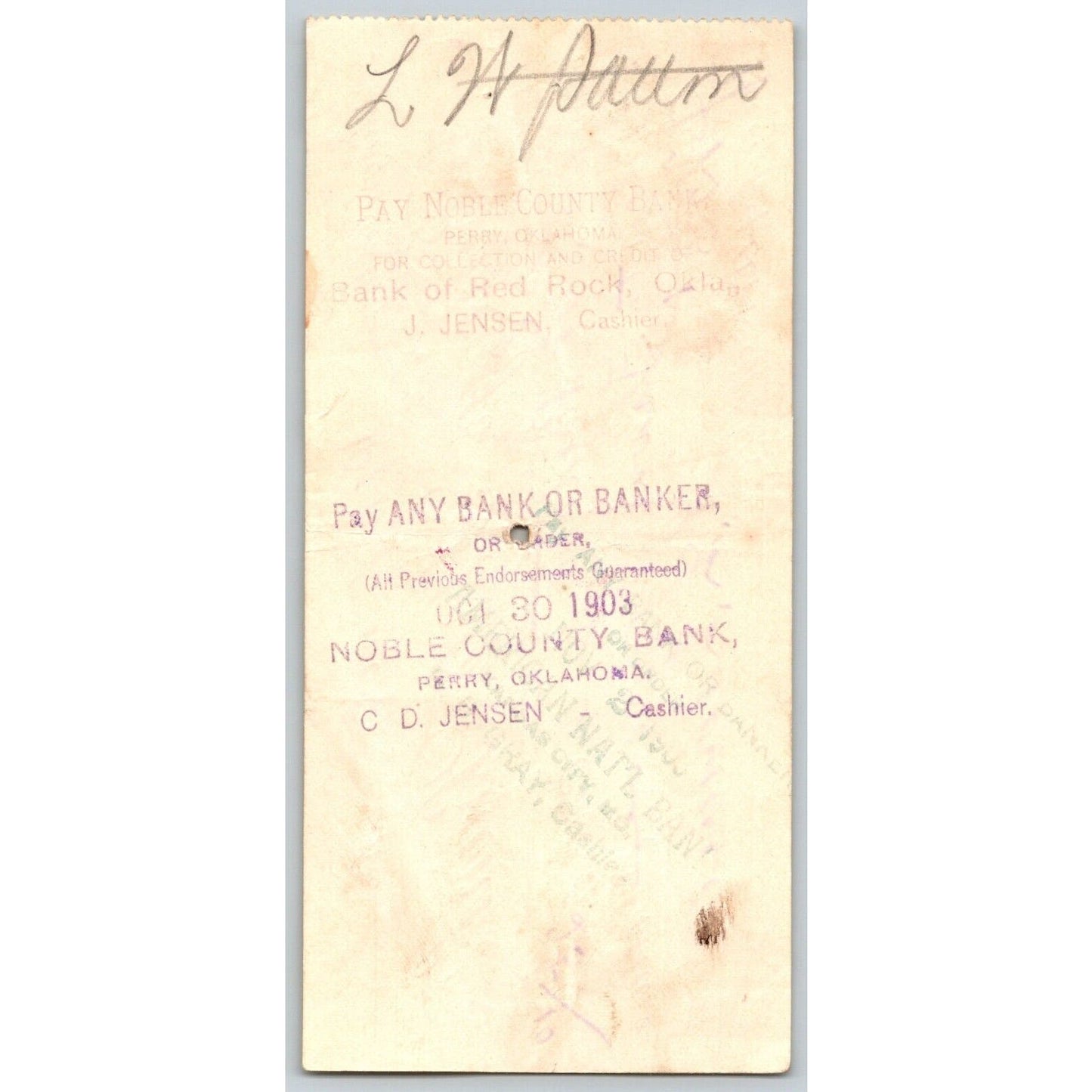 Billings, OK 1903 Territorial $25.10 State Bank Check - Scarce