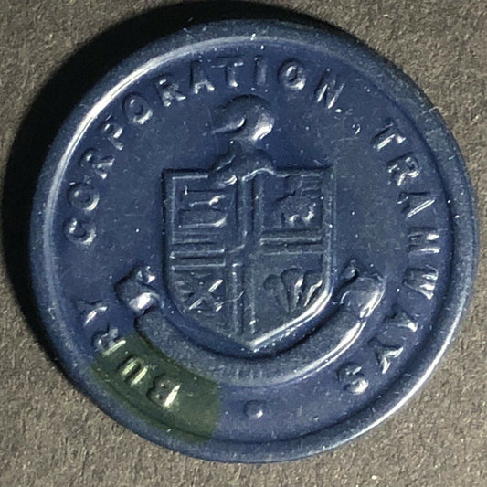 Bury Transport England Plastic Token Deep Blue / Black 1/2 D 21mm c50's-60's