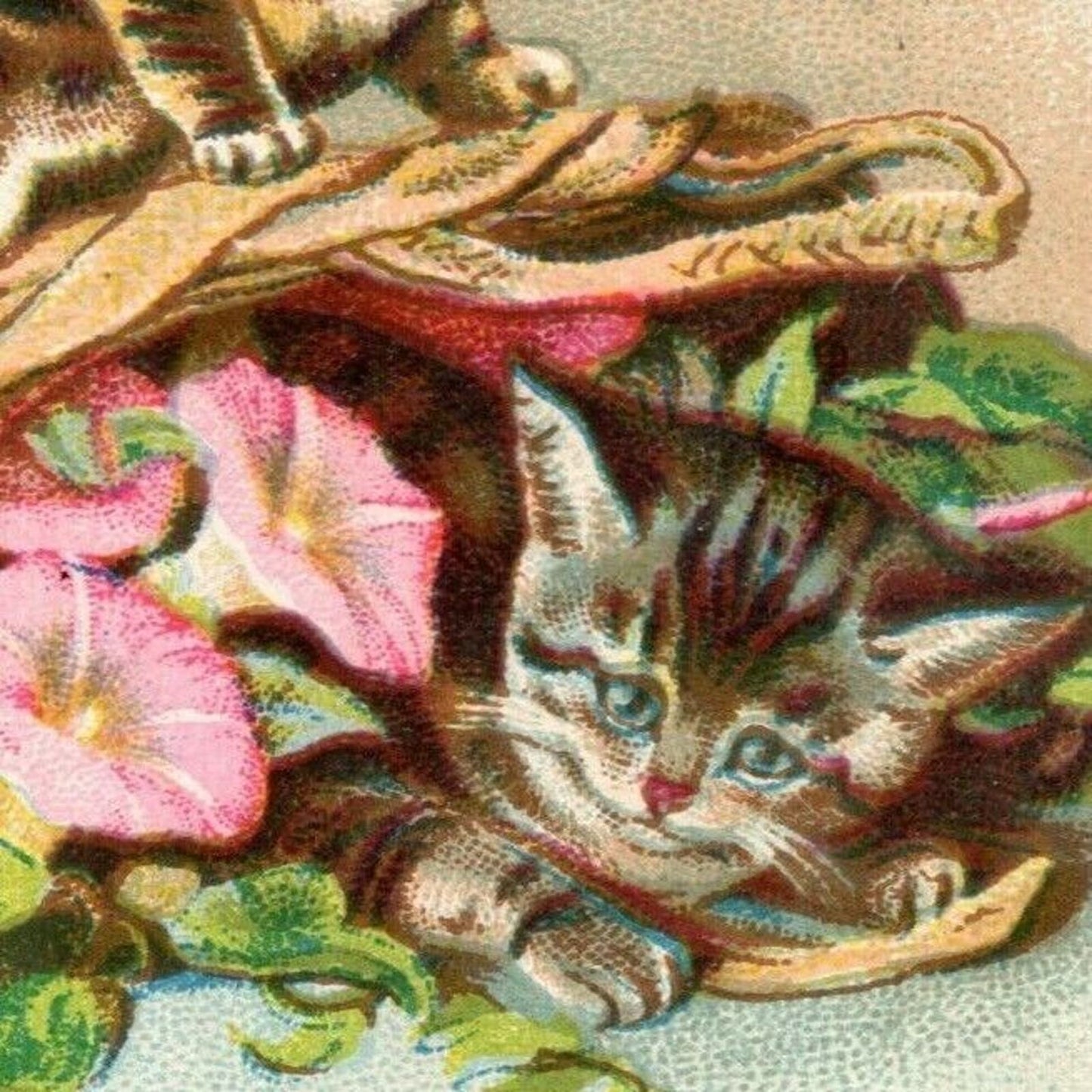 Victorian Trade Card - Kitten Cat w/ Basket Spill - Love Sewing Machine