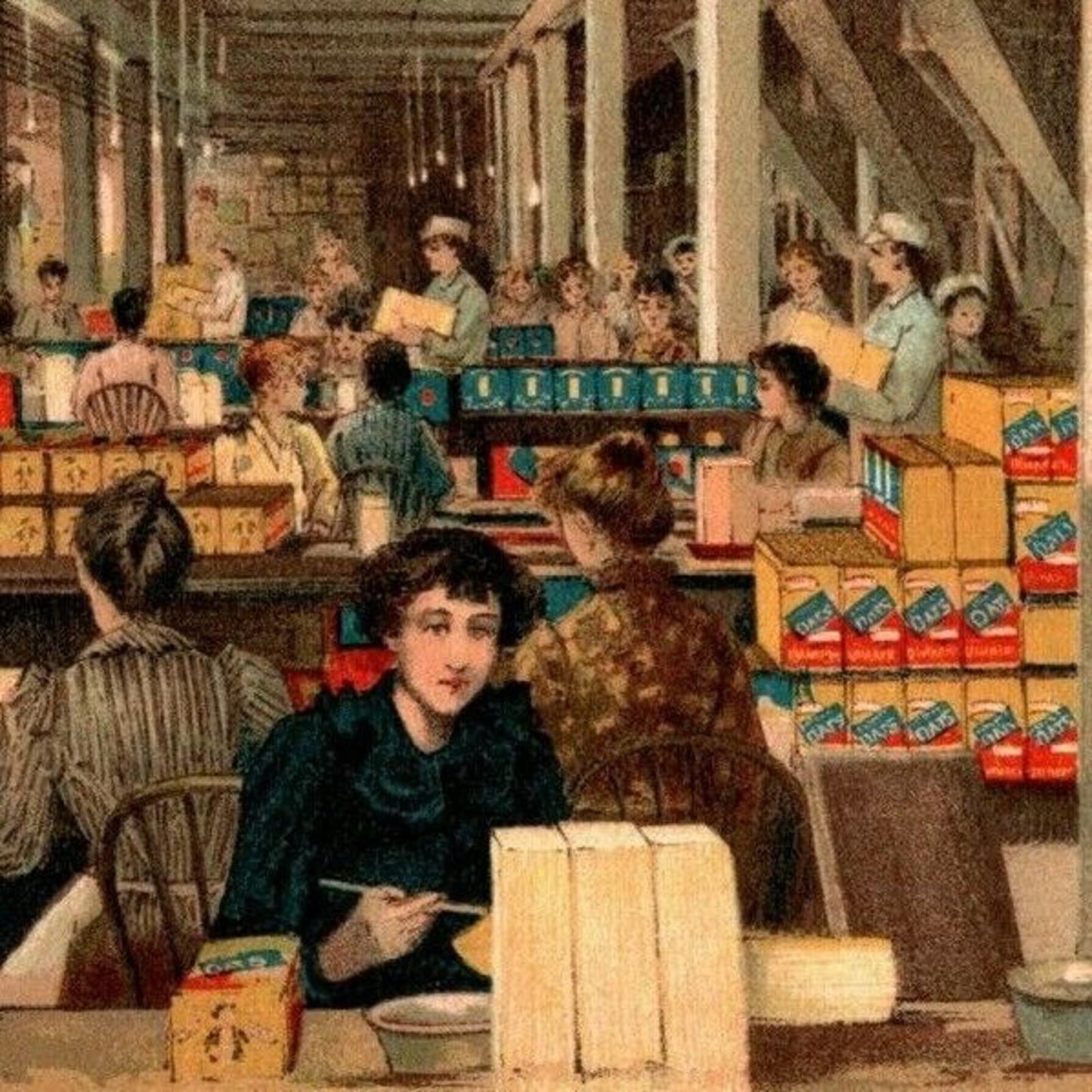 American Cereal Co.'s Quaker Oats Trade Card Likely 1893 Chicago Packing Room