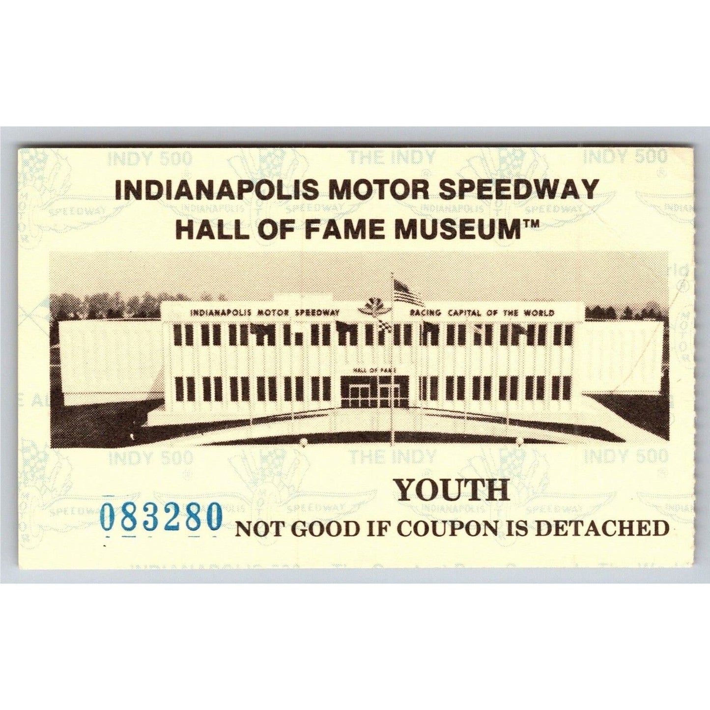 c1980's Indy 500 Hall of Fame Museum Youth Ticket Stub Card Indianapolis #83280