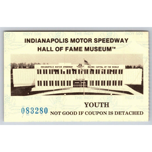 c1980's Indy 500 Hall of Fame Museum Youth Ticket Stub Card Indianapolis #83280