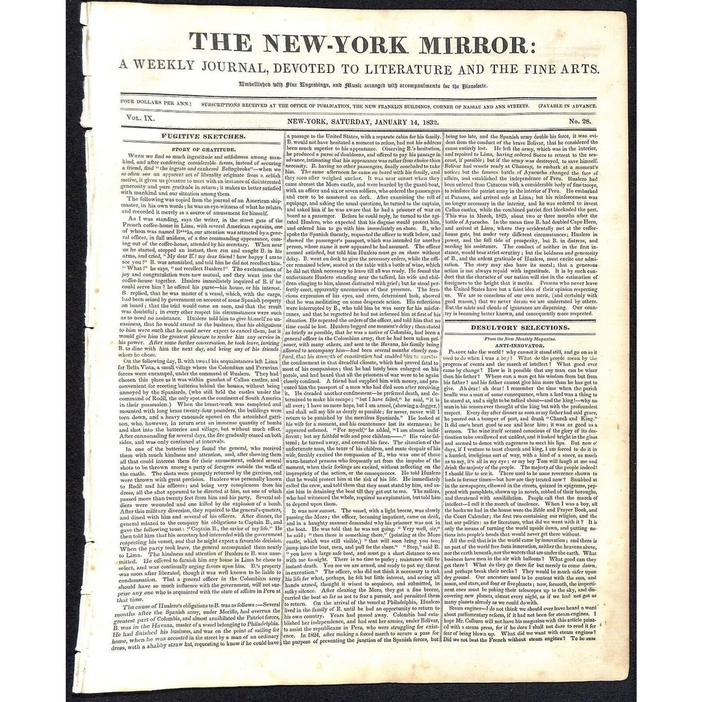 New-York Mirror Weekly Journal Literature Fine Arts Newspaper 1/14/32 8pp