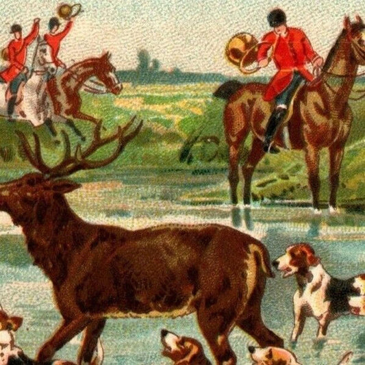 French Victorian Trade Card - 1889 Exposition Universelle -- Hunting Dogs Horses