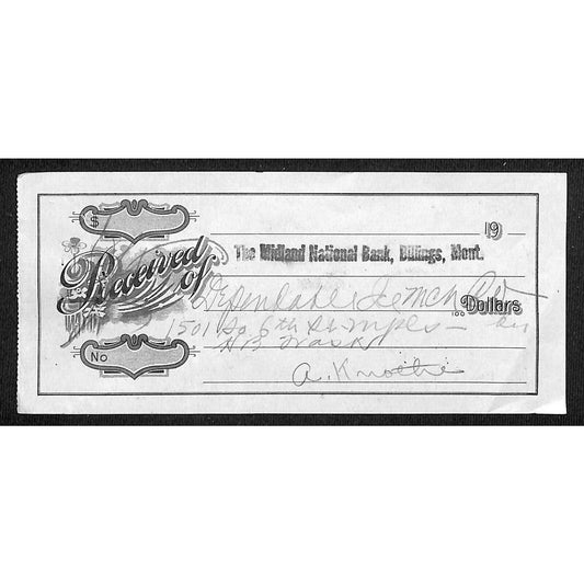 Billings Montana Midland National Bank Payment Receipt c1910