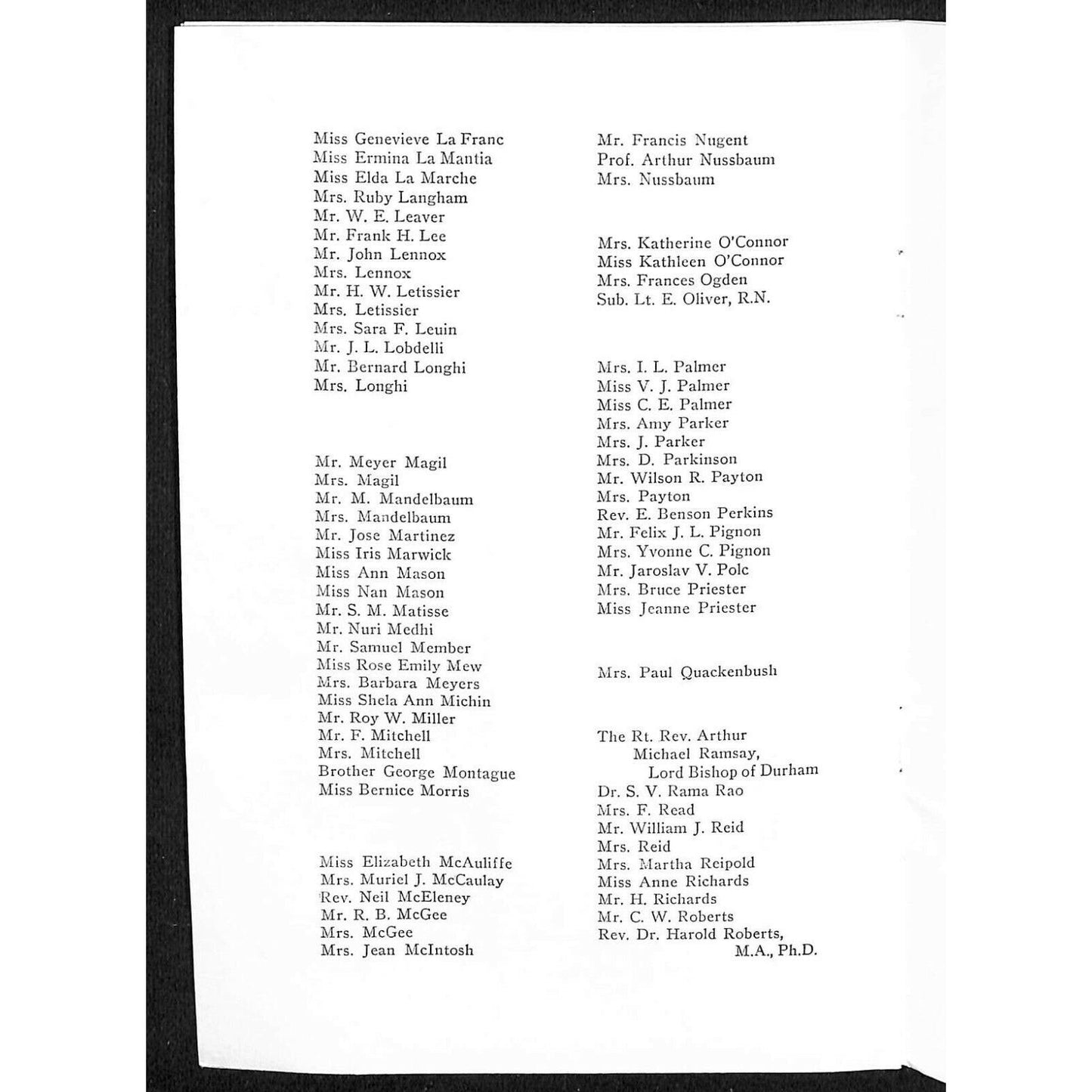 1954 Cunard Queen Mary Cruise Line Cabin Passenger List 9/8 to Cherbourg + VGC