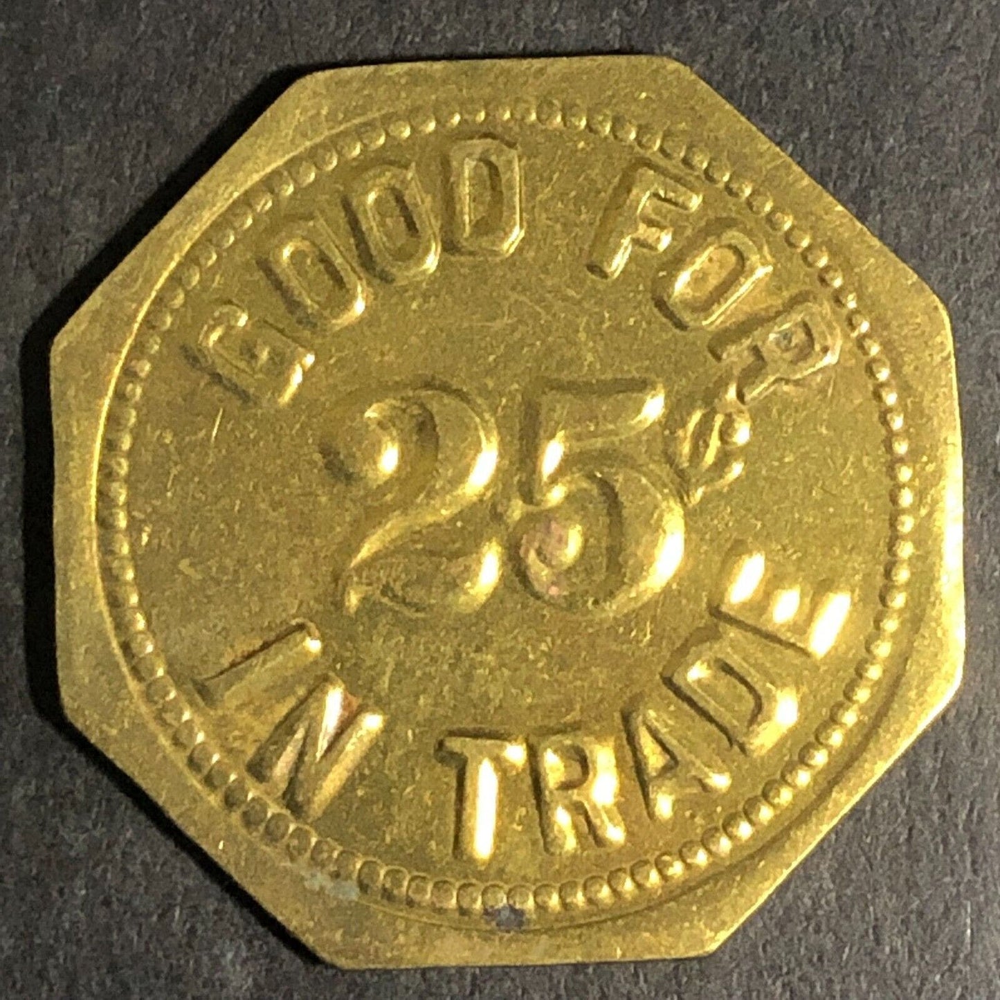 Cashmere Pastime (Washington) Brass - G/F 25c Hexagon Trade Token - 25mm